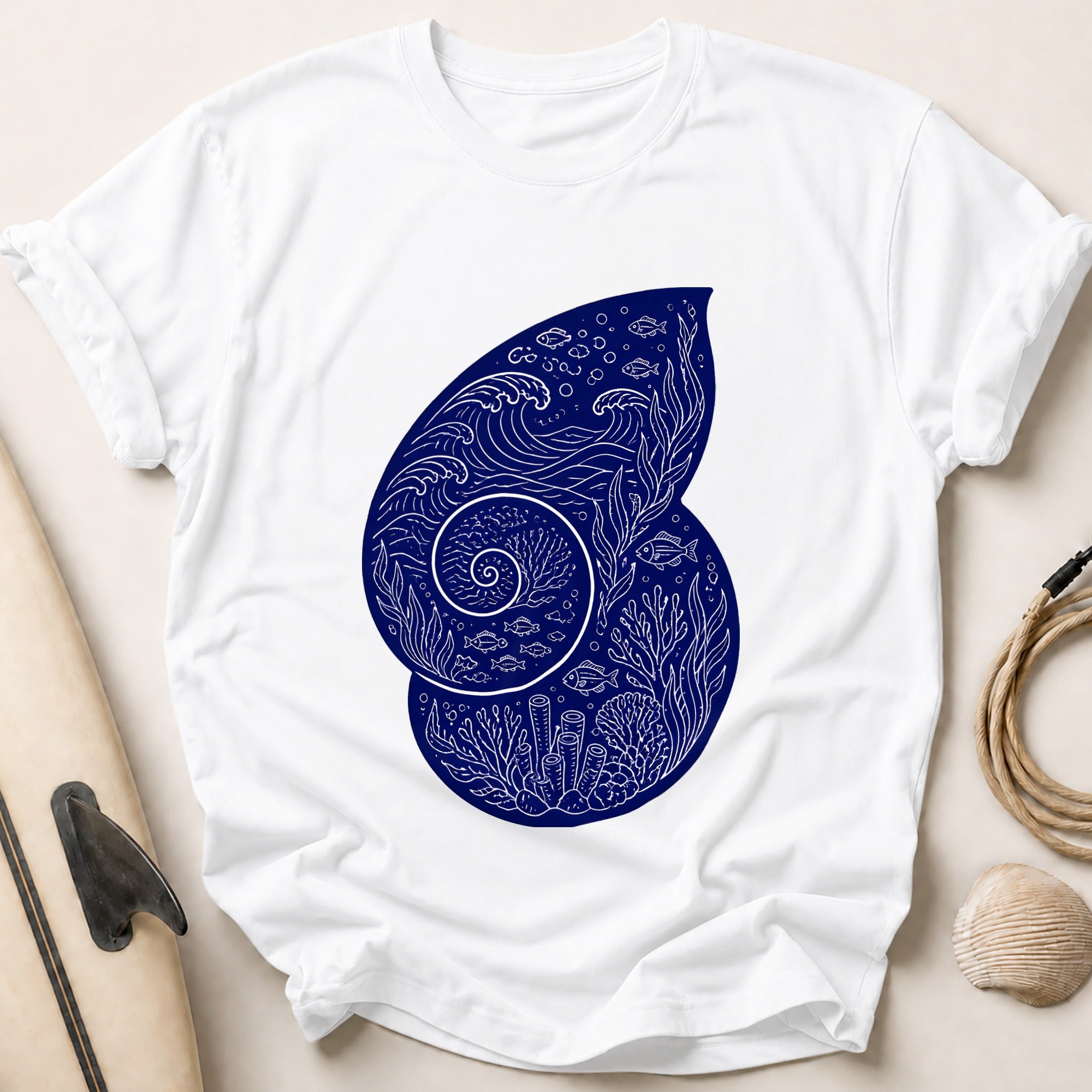 Ocean Nautilus Seashell Marine Tee - White