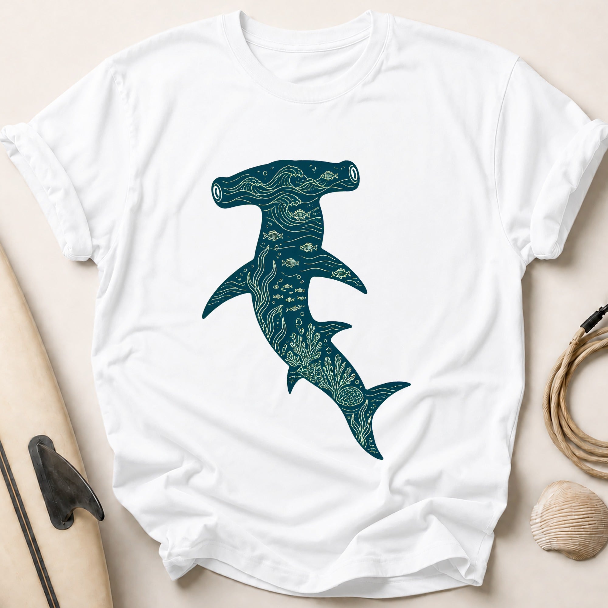 Ocean Shark Marine Life Fishing Tee - White