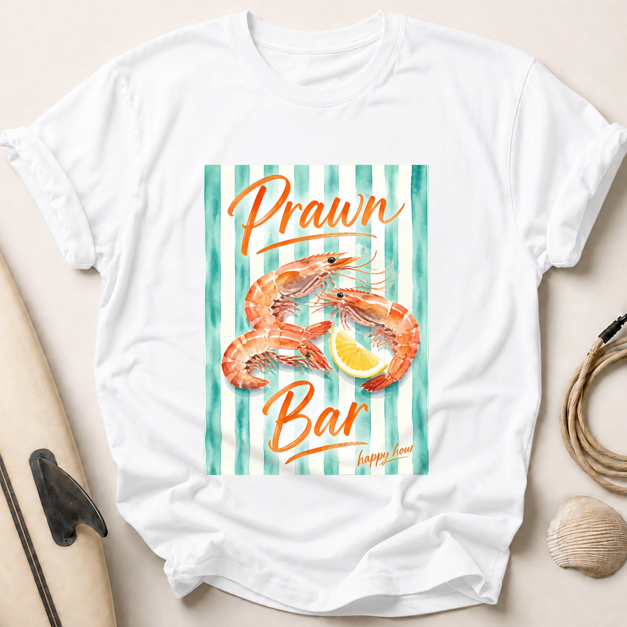 Prawn Bar Happy Hour Seafood Restaurant Tee - White