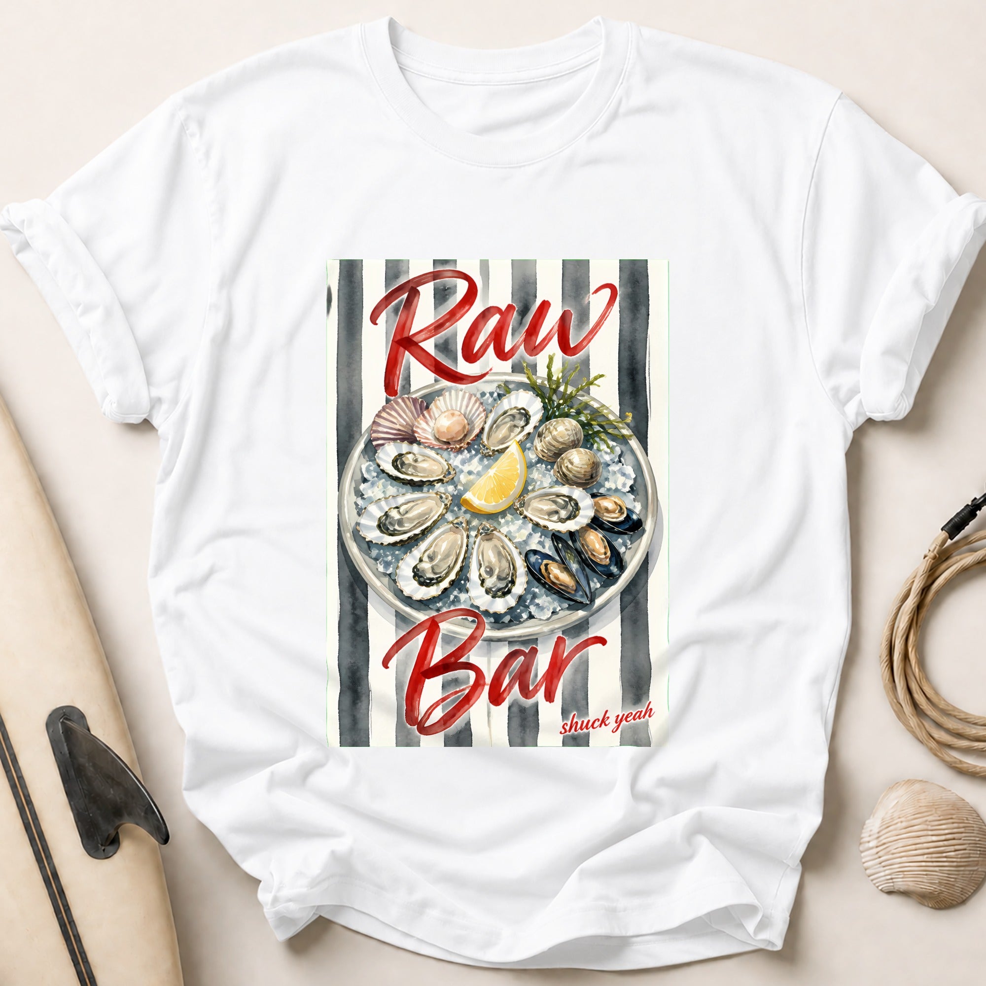 Raw Bar Shuck Yeah Oyster Seafood Funny Tee - White