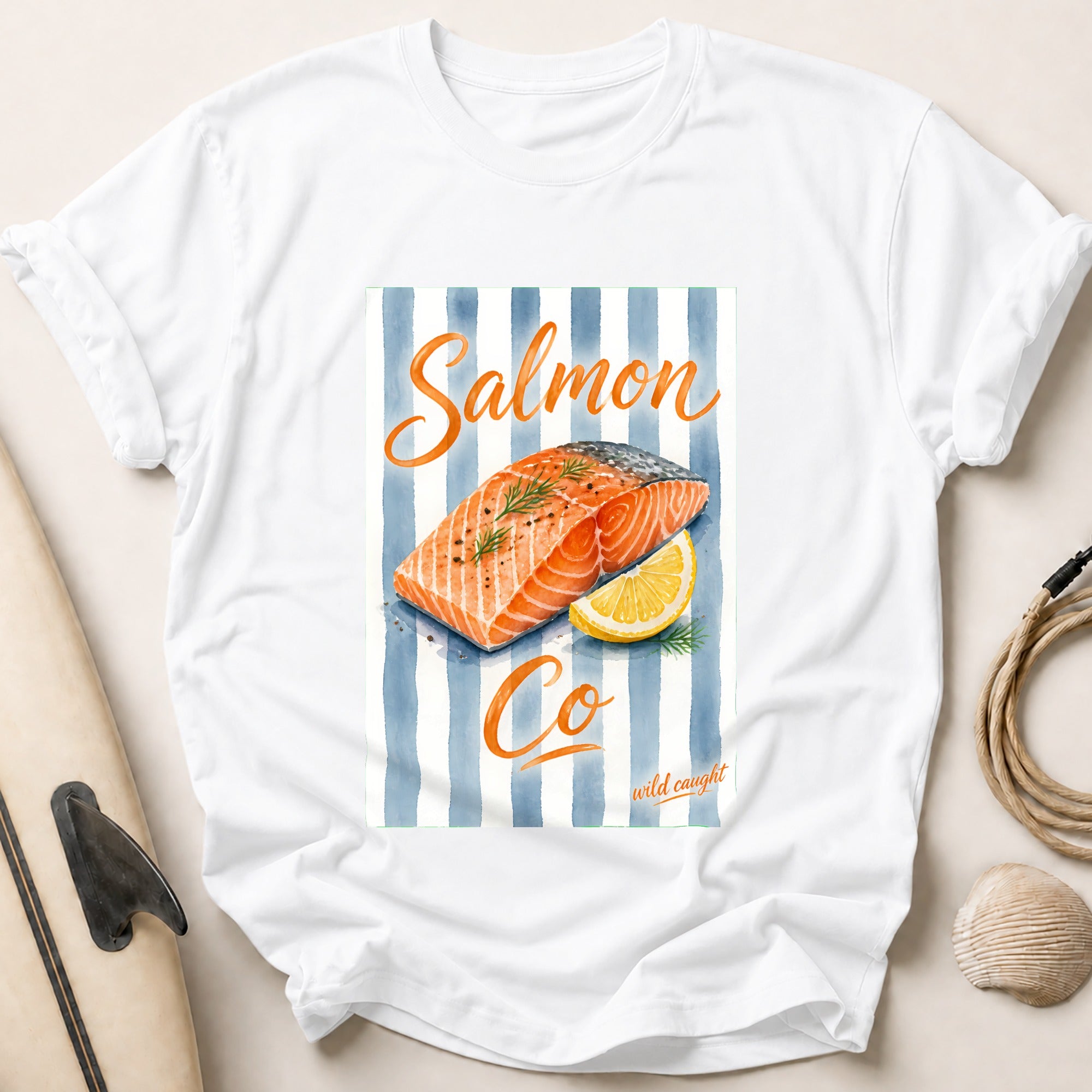 Salmon Co Wild Caught Seafood Cooking Tee - White