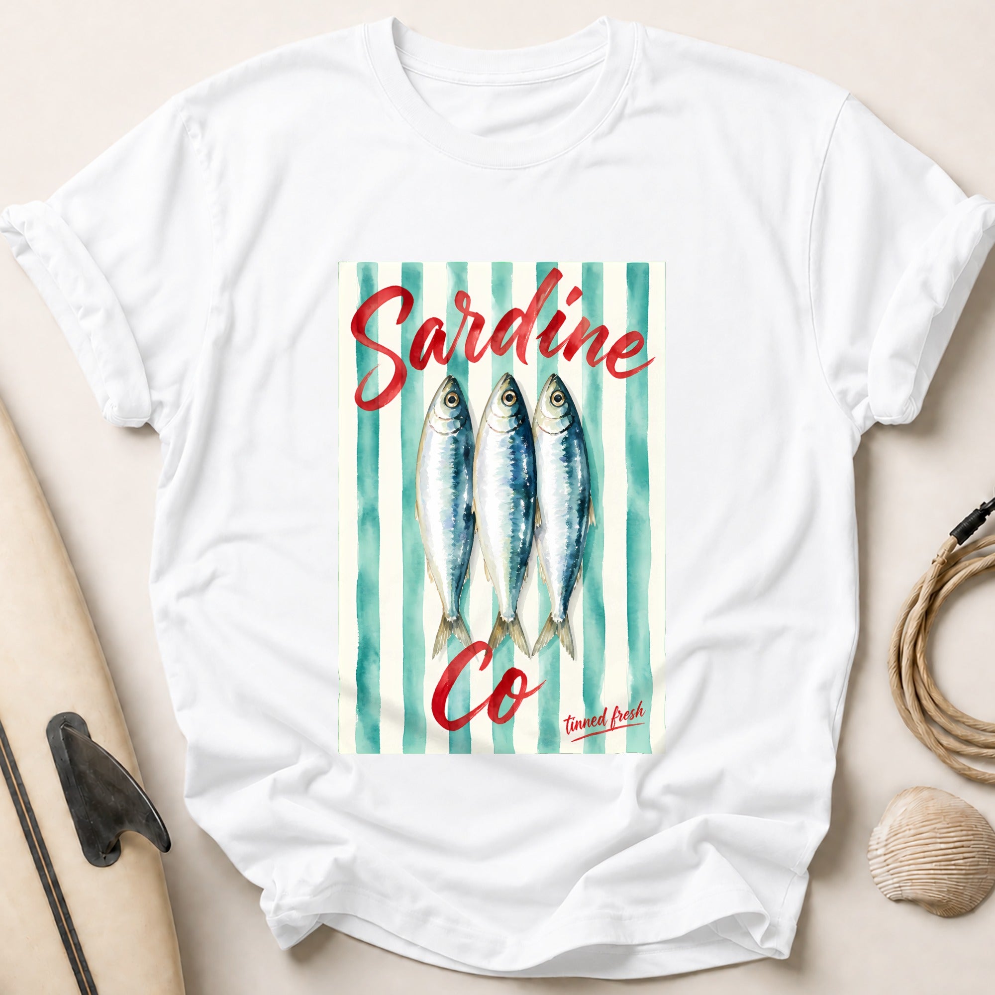 Sardine Co Tinned Fresh Fishing Seafood Tee - White