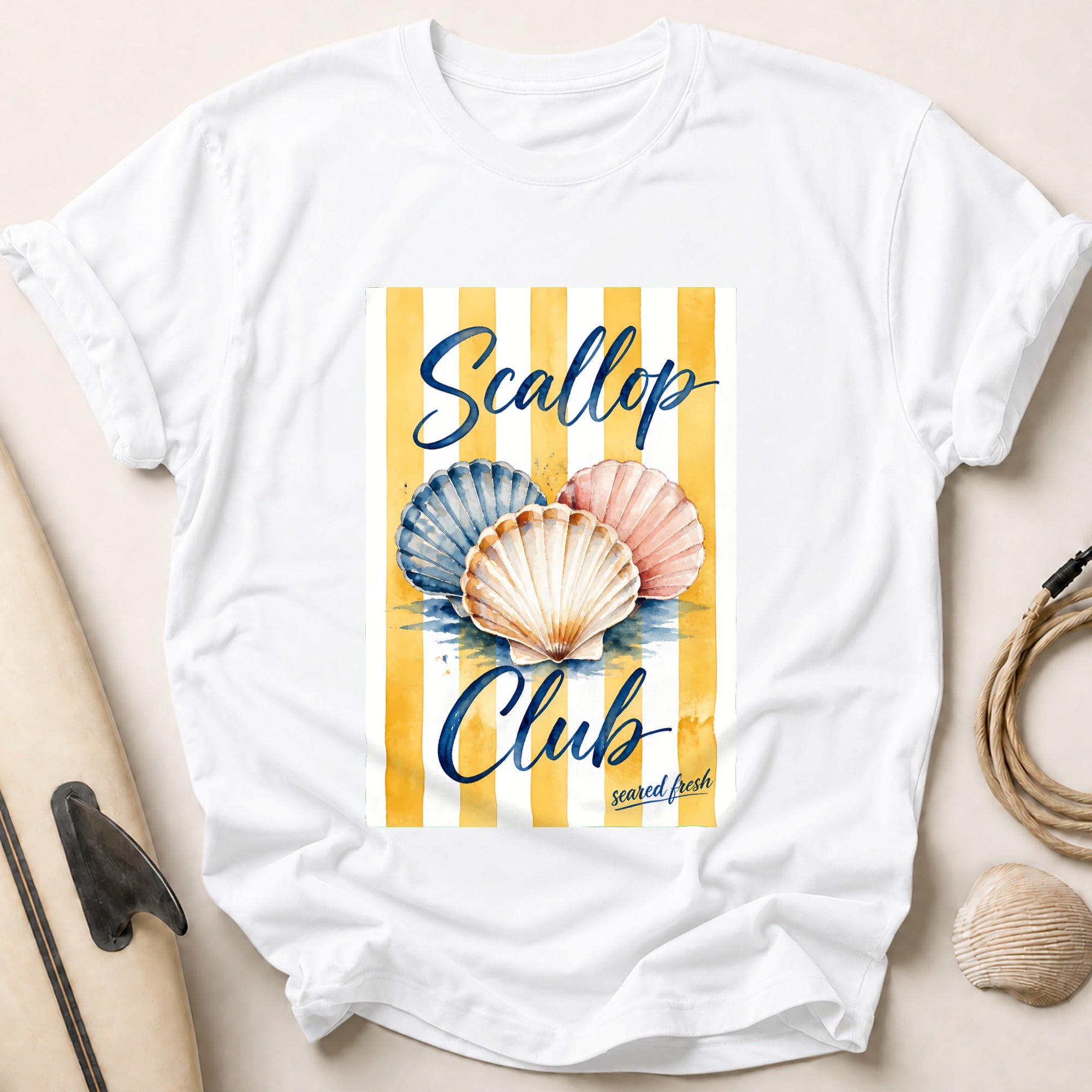 Scallop Club Scared Fresh Seafood Coastal Tee - White