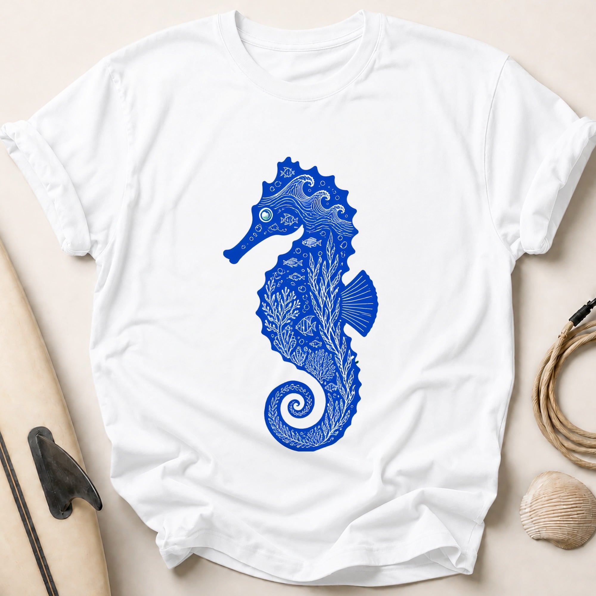 Seahorse Ocean Marine Life Tee - White