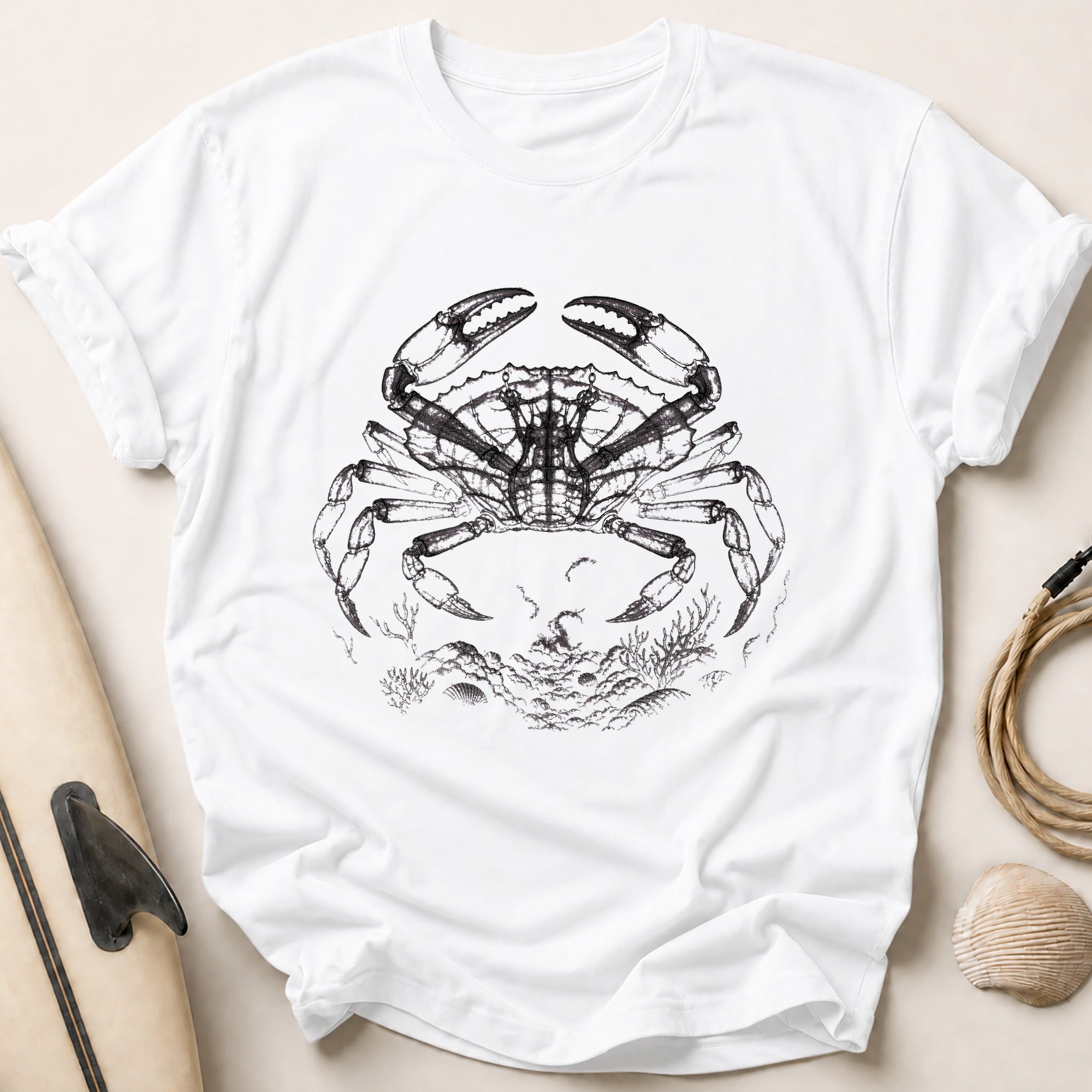 Single Line Crab Tee - White