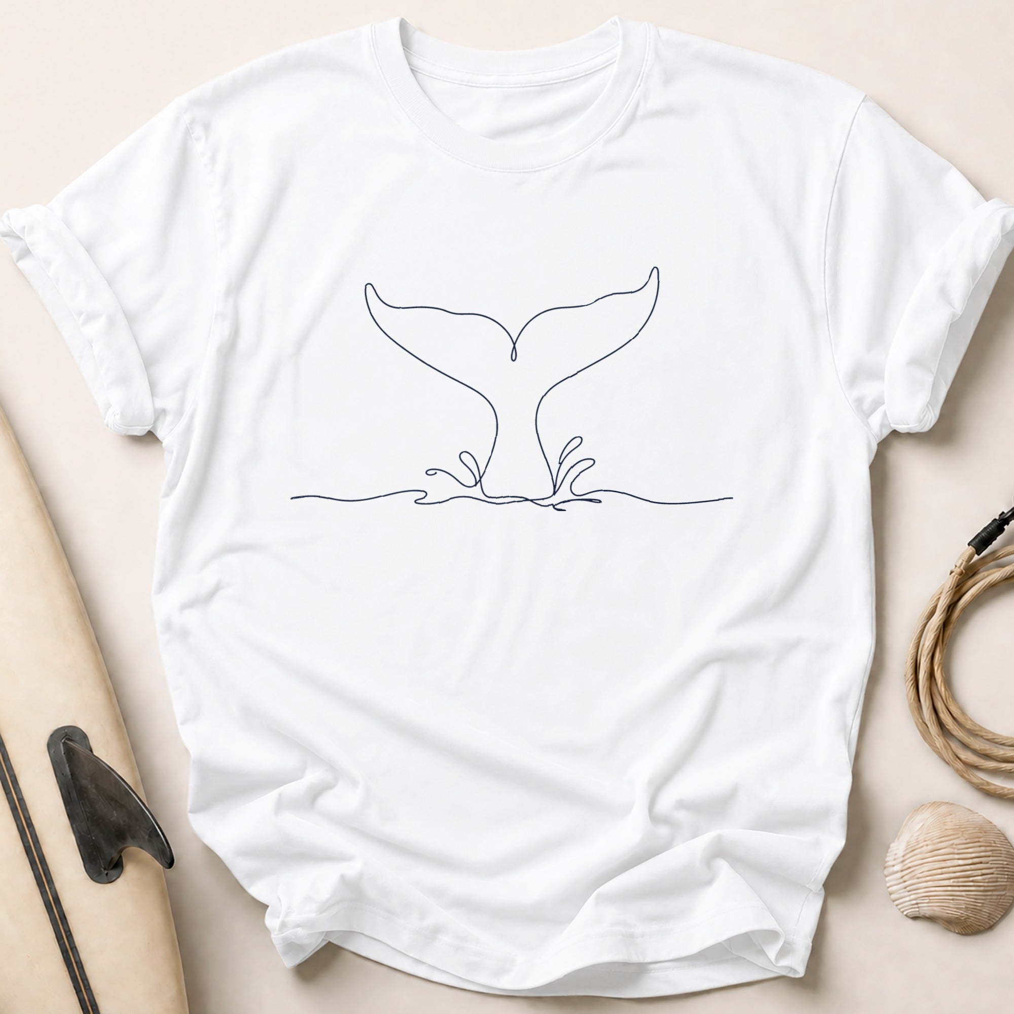 Single Line Whale Tee - White