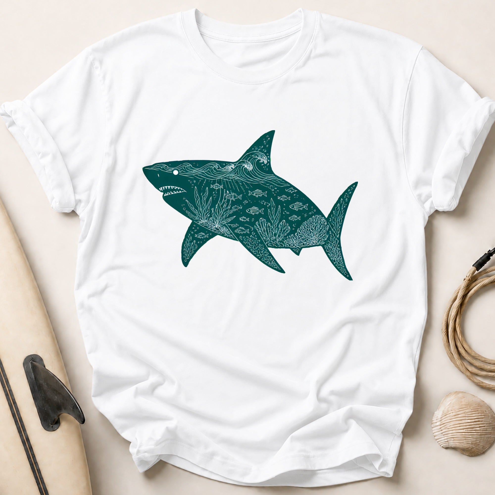 Shark Ocean Sea Life Marine Tee - White