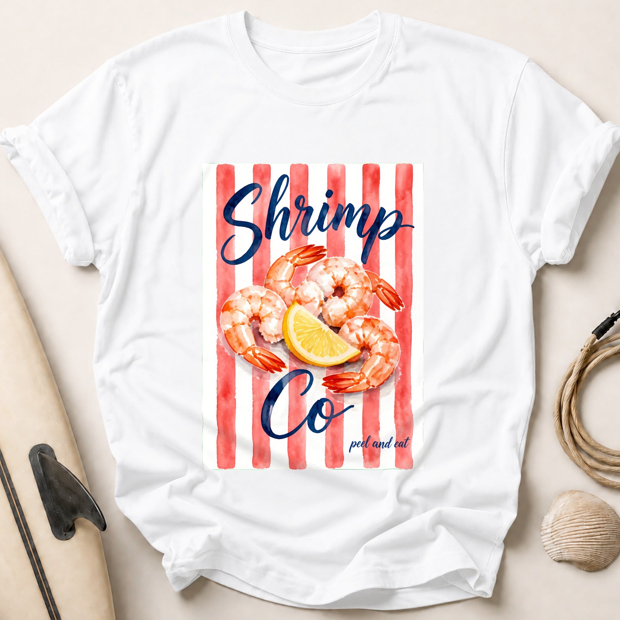 Shrimp Co Peel and Eat Seafood Funny Tee - White