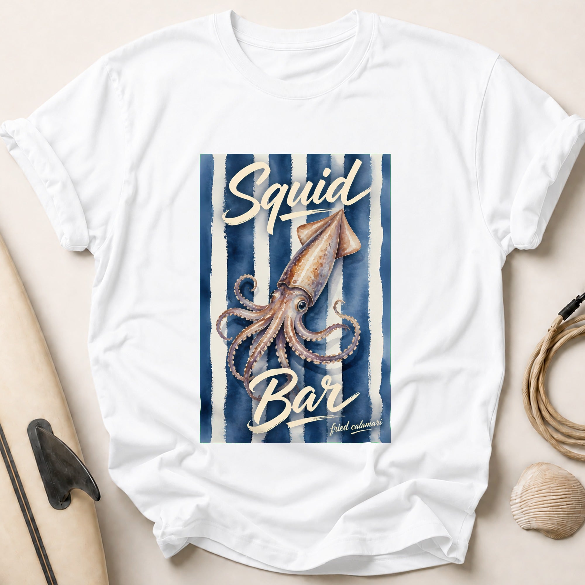 Squid Bar Fried Calamari Seafood Restaurant Funny Tee - White