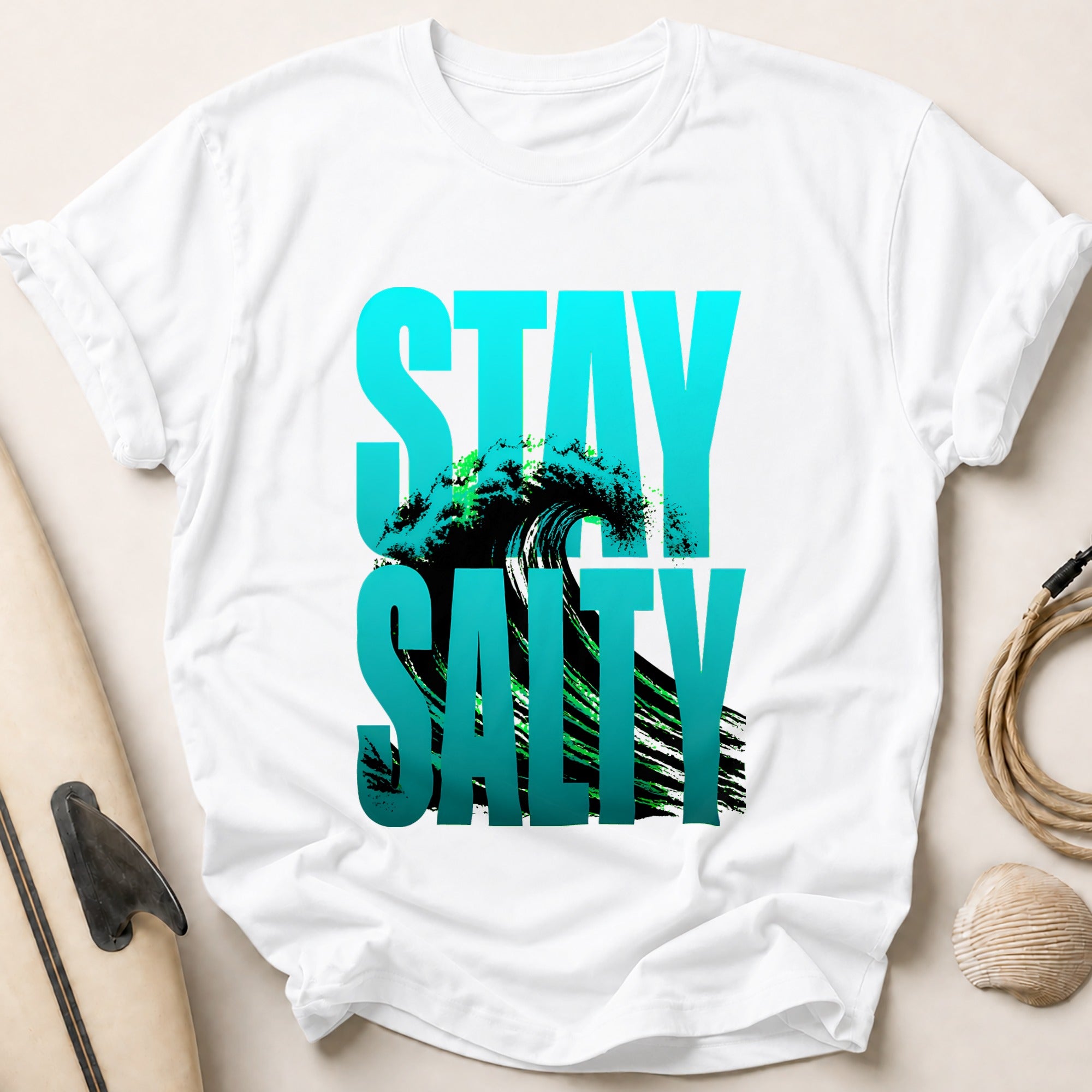 Stay Salty Surfer Ocean Tee - White
