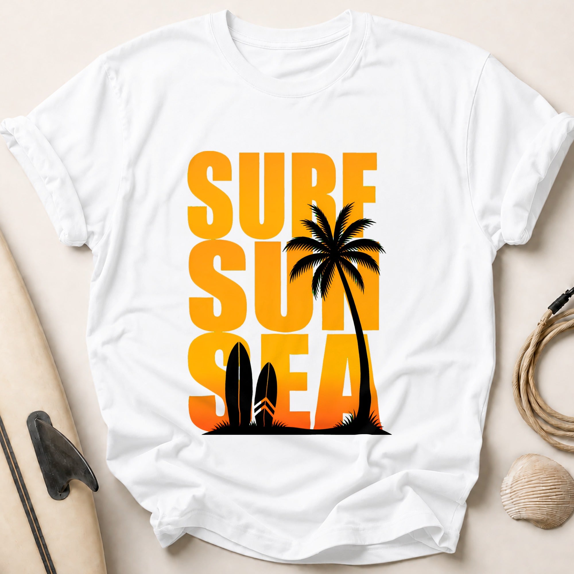 Surf Sun Sea Beach Tropical Tee - White