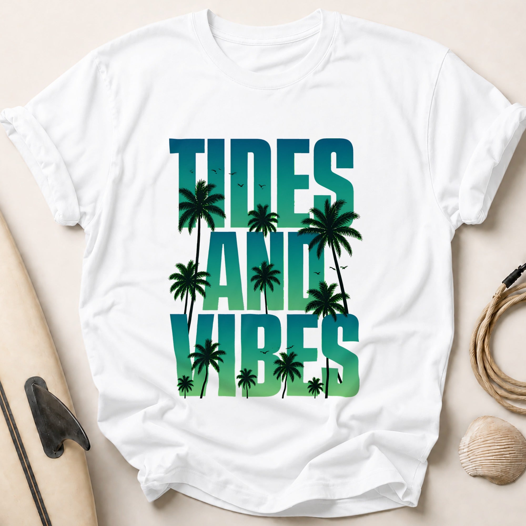 Tides and Vibes Tropical Beach Funny Tee - White