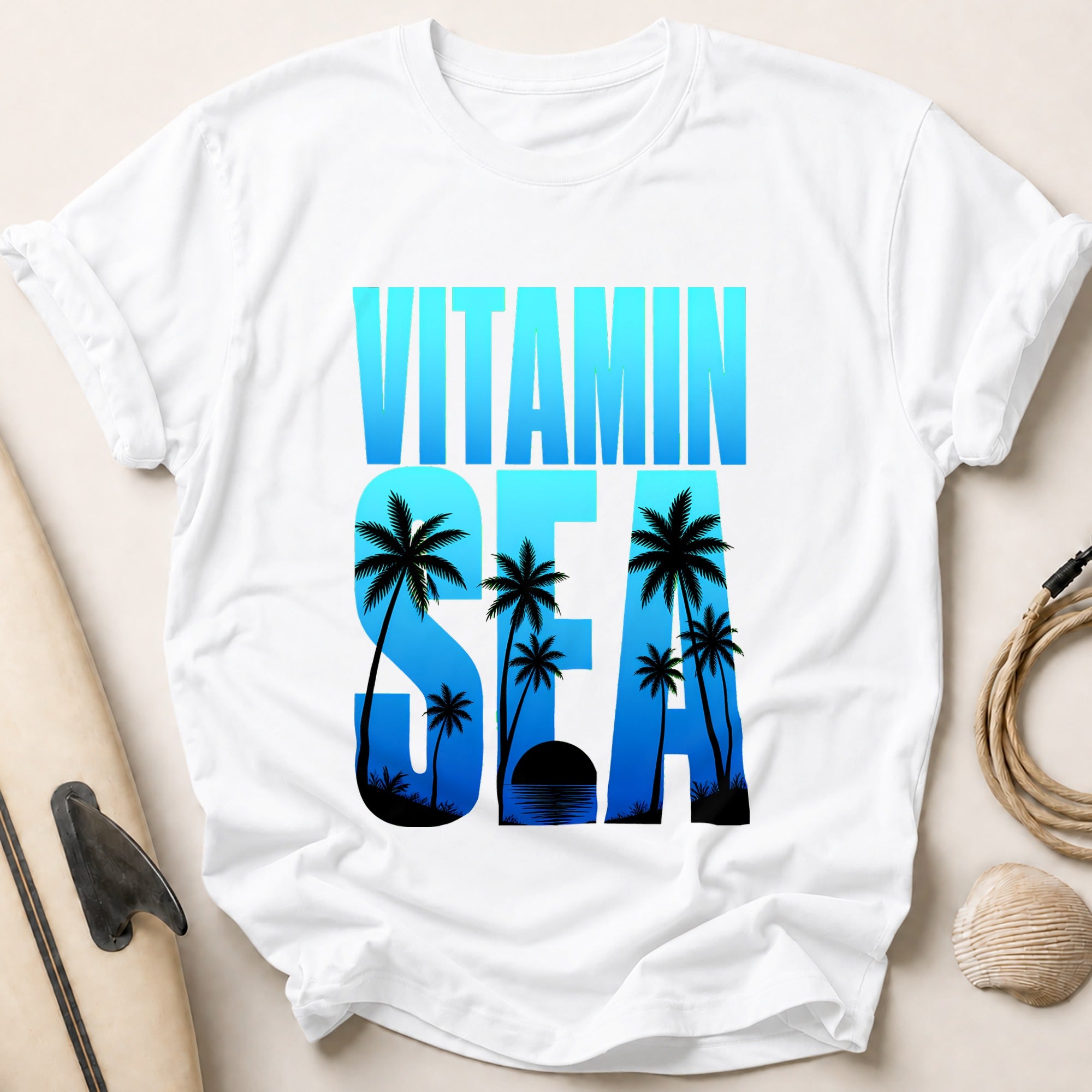 Vitamin Sol Palm Trees Sunset Funny Tee - White