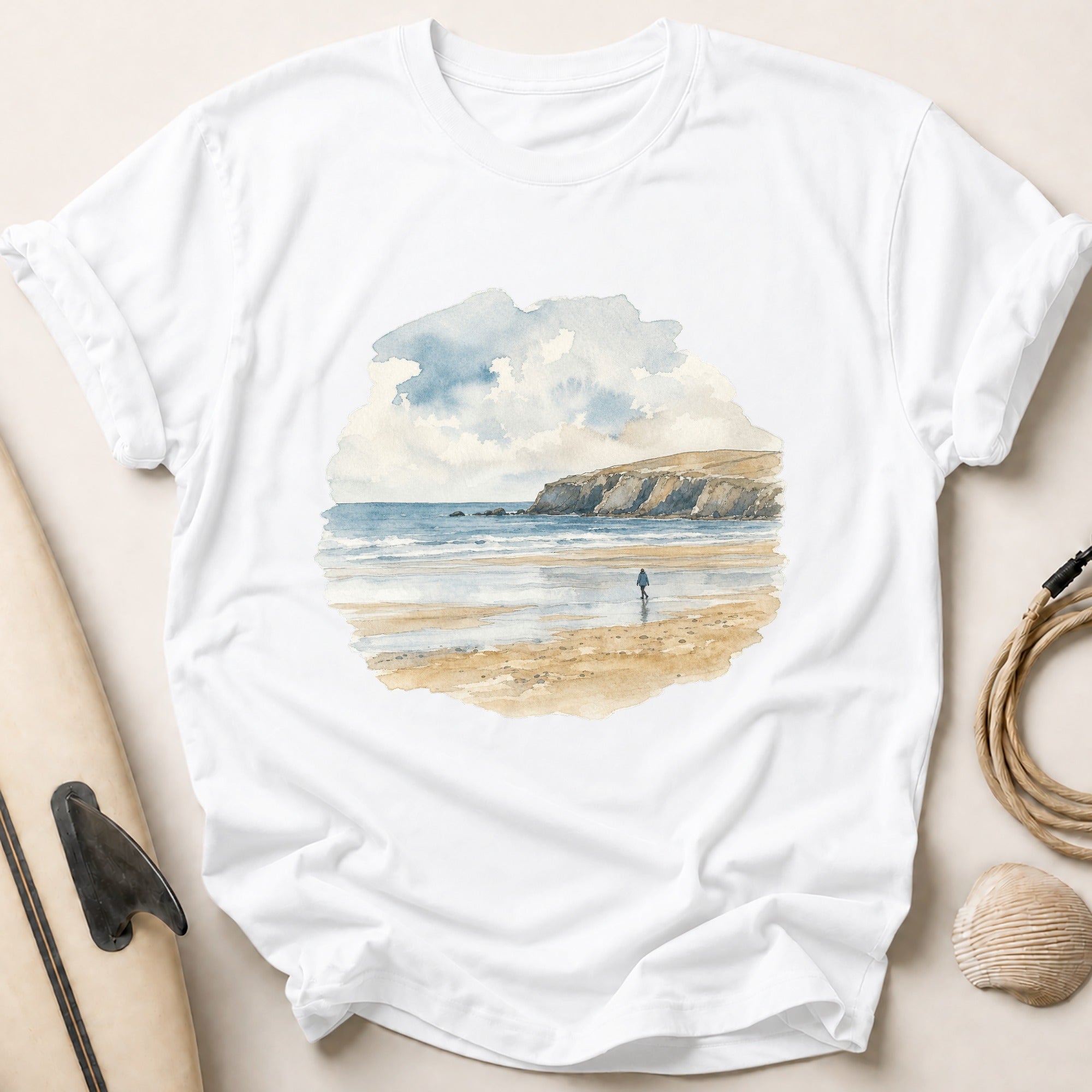 Watercolour Beach Bands Tee - White