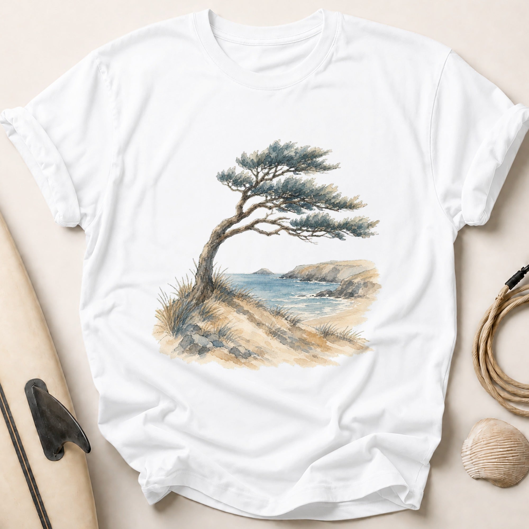 Watercolour Windswept Pine Tee - White