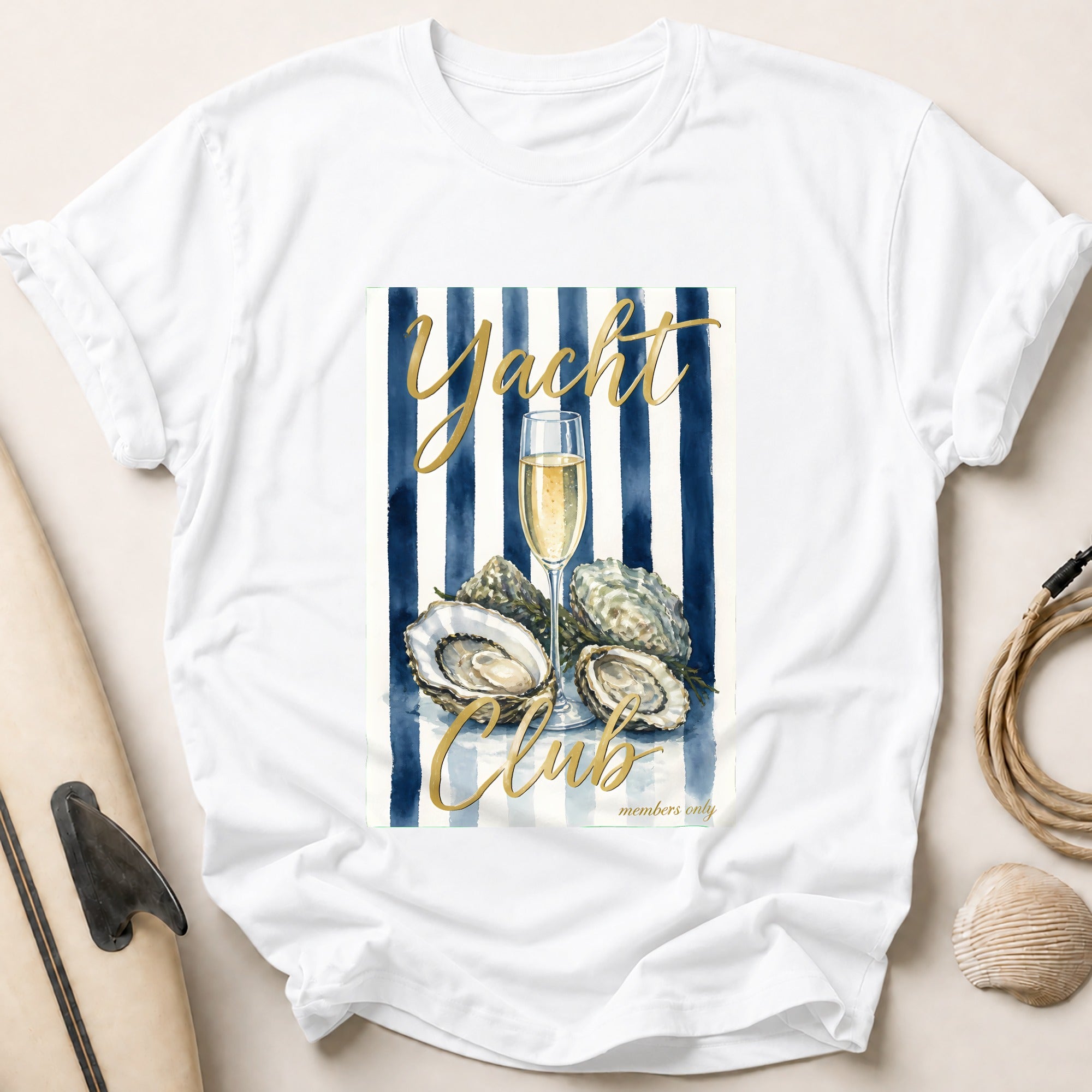 Yacht Club Champagne Oysters Members Tee - White